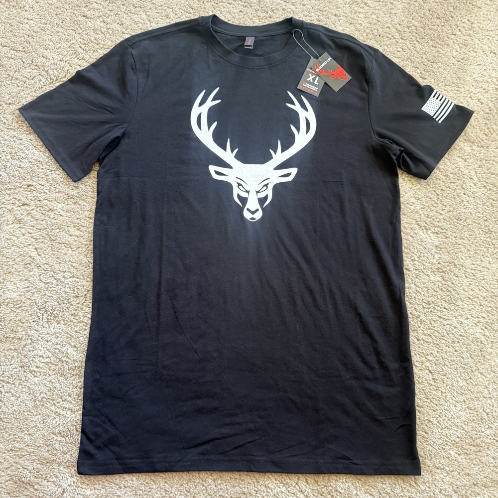 NWT Bucked Up Flag T-Shirt Black White Logo Men's XL Gym Fitness Athletic Tee